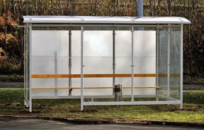 Emerald bus shelter with advertising case and timber seating