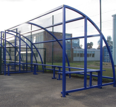 BDS Sports Shelter is a weather-proof durable team shelter with steel frame and polycarbonate sides, with seating.
