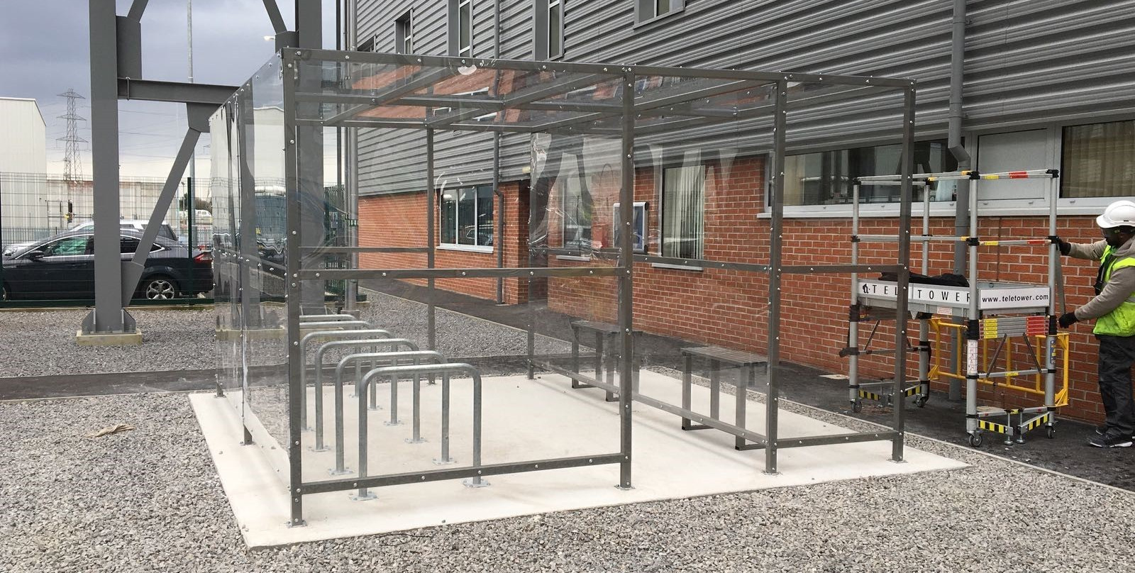 Image of a Shelter Store Carrington Smoking Shelter with Sheffield Bike Stands