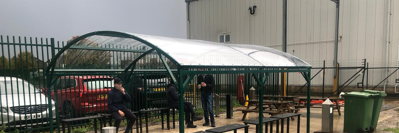 A large shelter store smoking shelter at a factory