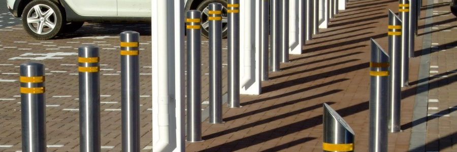 A row of Shelter Store bollards installed to control traffic