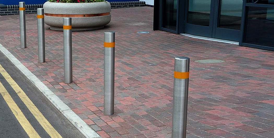 Image of Shelter Store Stainless Steel Bollards installed outside a shop
